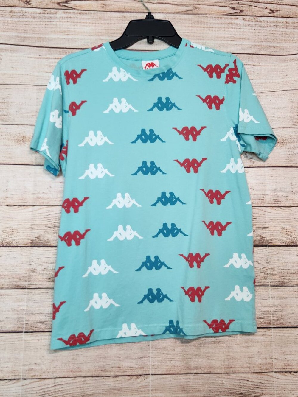Kappa Men's Small T-Shirt Light Blue All Over Print Logo Omini Graphic Tee Shirt